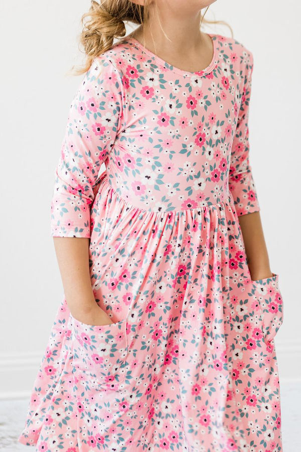 azalea-3-4-sleeve-pocket-twirl-dress Mila &  Rose - Sophia's Style-Azalea 3/4 Sleeve Pocket Twirl Dress-6-12M--1